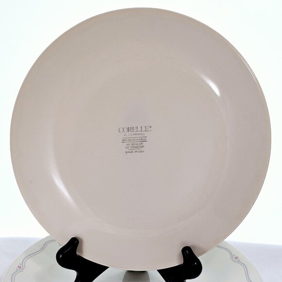 4 Corelle English Breakfast Rose Dinner Plates 10" light blue pink lines floral - Picture 5 of 9